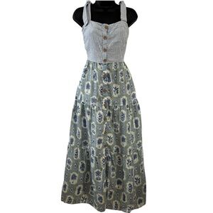 Spartina 449 Baylor Oyster Alley Motif Tiered Buttoned Linen Tiered Midi Dress